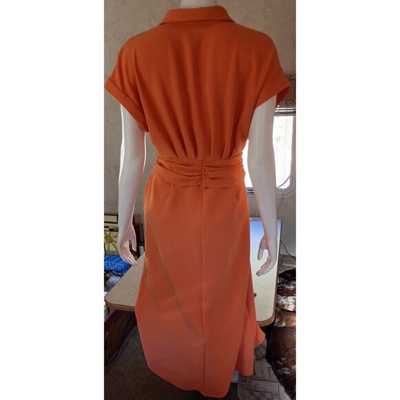 Worthington PM Modest Tie Waist Button Shirt Dress Orange Career Work Petite - Picture 6 of 13